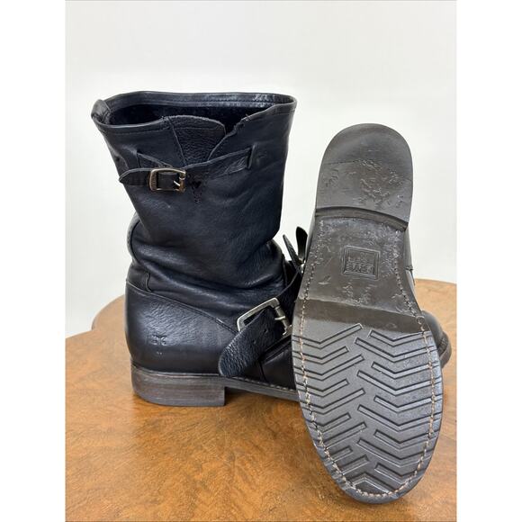 Frye Black Moto Boot Womens Size 7 Short Bootie Black Leather w/ Buckles - Picture 2 of 9